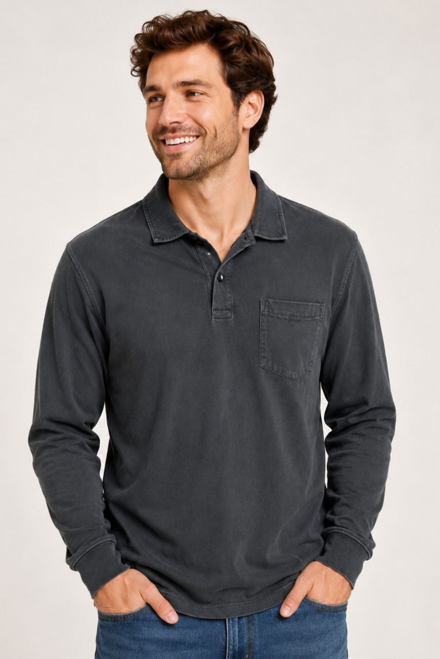 NWT Goodfellow & Co Men’s Long Sleeve Polo Shirt Cotton Vintage Style Medium